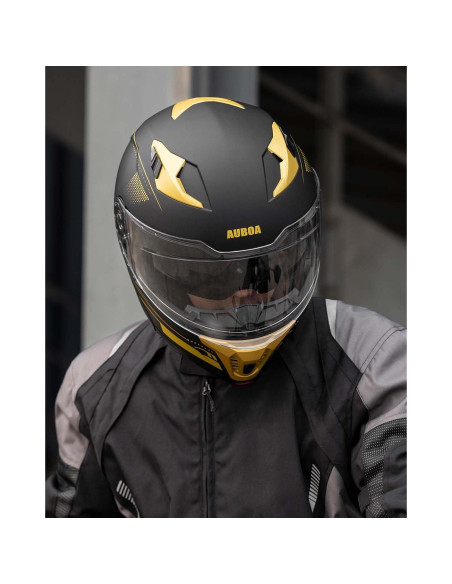 Casco Modular Abatible Auboa 928 Doble Visor Negro Dorado S