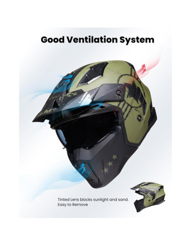 Casco Abierto ILM Z302 para Motocicleta Verde Militar Pequeño
