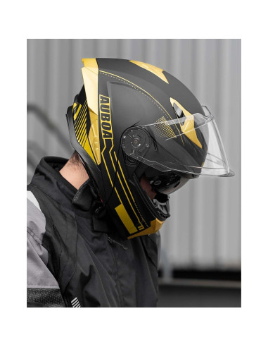 Casco Modular Abatible Auboa 928 Doble Visor Negro Dorado S