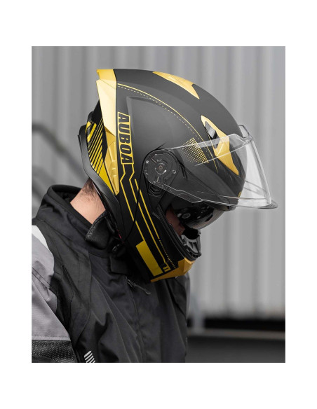 Casco Modular Abatible Auboa 928 Doble Visor Negro Dorado S