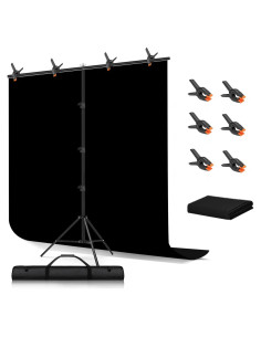 Kit de Fondo Negro BEIYANG 5x2m con Soporte Ajustable y Bolsa