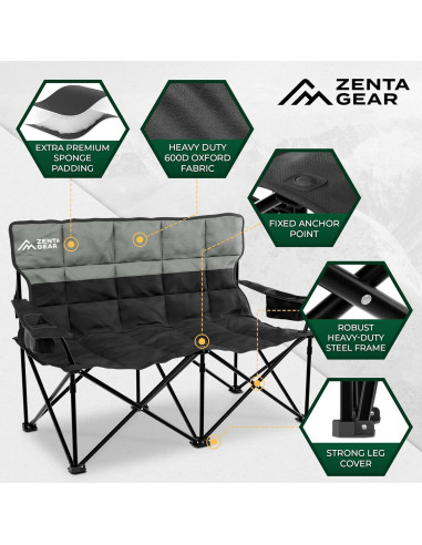 Silla de Camping Doble ZENTA GEAR Plegable 240 kg Acolchada