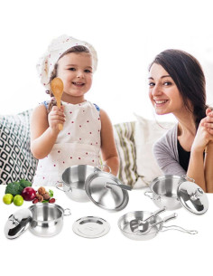 Juego de Cocina para Niños Rupnoflbui - Utensilios Acero Inoxidable 2
