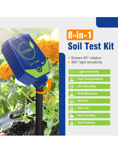 Kit de Prueba de Suelo YINMIK 8 en 1 pH Humedad EC Luz