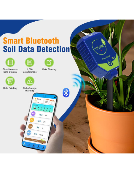 Kit de Prueba de Suelo YINMIK 8 en 1 pH Humedad EC Luz