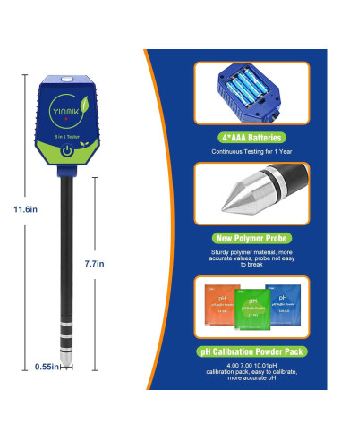 Kit de Prueba de Suelo YINMIK 8 en 1 pH Humedad EC Luz