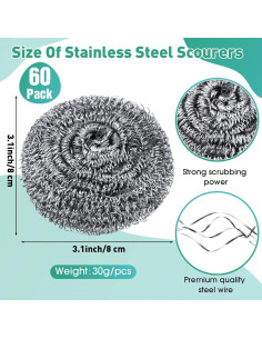 Estropajos de Acero Inoxidable Roshtia 60 Piezas 30g 2