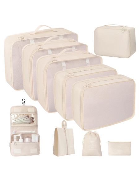 Juego de 10 Cubos de Empaque LUCDNC - Organizador de Viaje Beige