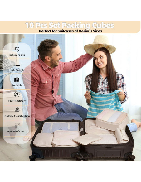 Juego de 10 Cubos de Empaque LUCDNC - Organizador de Viaje Beige