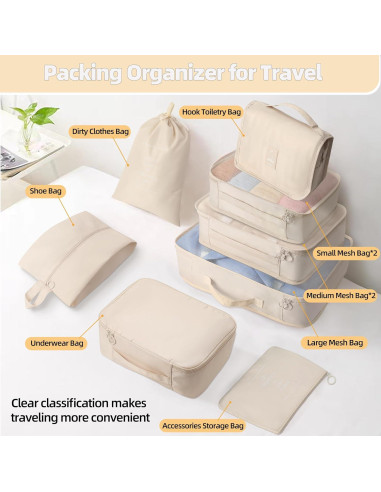 Juego de 10 Cubos de Empaque LUCDNC - Organizador de Viaje Beige