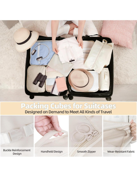 Juego de 10 Cubos de Empaque LUCDNC - Organizador de Viaje Beige