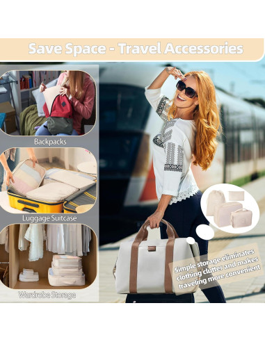 Juego de 10 Cubos de Empaque LUCDNC - Organizador de Viaje Beige