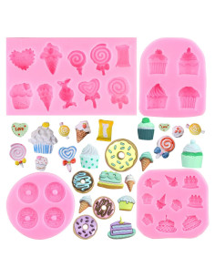 Set de 4 Moldes de Silicona para Helado ZiXiang - Fondant, Donut, Lollipop, Cupcake