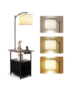 Lámpara de Pie PESRAE con Mesa de Noche y Carga USB 9W