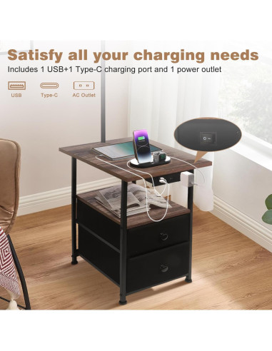 Lámpara de Pie PESRAE con Mesa de Noche y Carga USB 9W