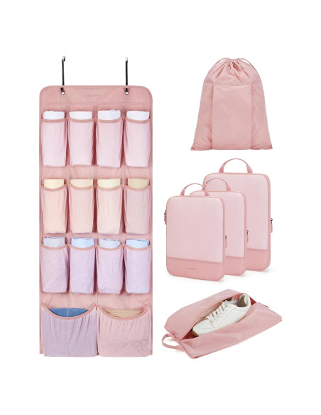 BAGSMART Organizador de Viaje Rosa Bebé, 6 Piezas Cubos y Estantes