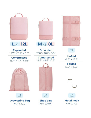 BAGSMART Organizador de Viaje Rosa Bebé, 6 Piezas Cubos y Estantes