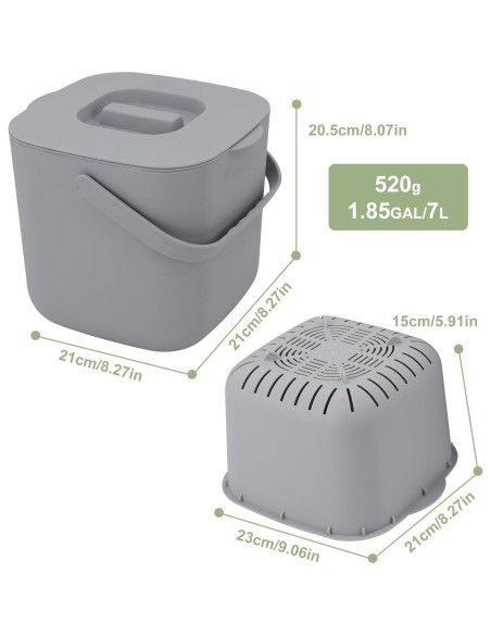 Bin de Compostaje de Cocina Jaderlu 7L Gris con Tapa
