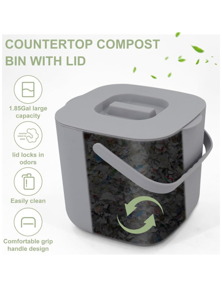 Bin de Compostaje de Cocina Jaderlu 7L Gris con Tapa