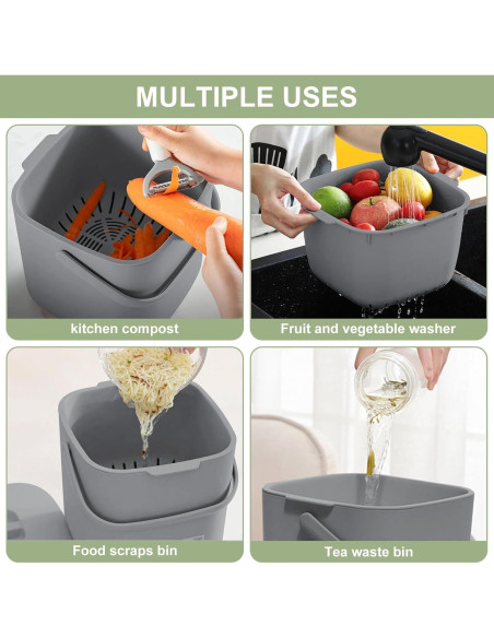 Bin de Compostaje de Cocina Jaderlu 7L Gris con Tapa