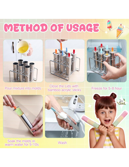 Moldes de Paletas de Acero Inoxidable Jingmore - 6 Piezas Redondas