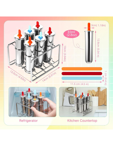 Moldes de Paletas de Acero Inoxidable Jingmore - 6 Piezas Redondas