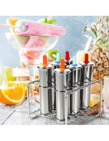 Moldes de Paletas de Acero Inoxidable Jingmore - 6 Piezas Redondas
