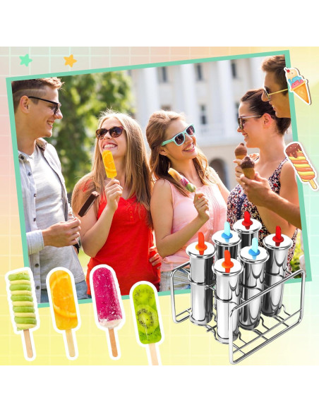Moldes de Paletas de Acero Inoxidable Jingmore - 6 Piezas Redondas