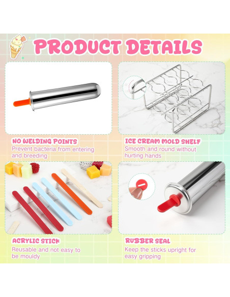 Moldes de Paletas de Acero Inoxidable Jingmore - 6 Piezas Redondas