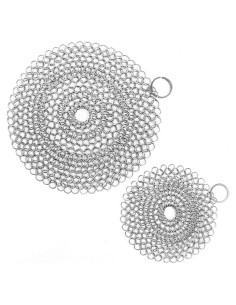 Limpiador de Sartén de Hierro Fundido ONEEKK - 2 Estropajos de Acero Inoxidable 17.78 cm y 12.7 cm