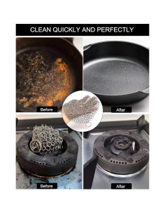 Limpiador de Sartén de Hierro Fundido ONEEKK - 2 Estropajos de Acero Inoxidable 17.78 cm y 12.7 cm 2