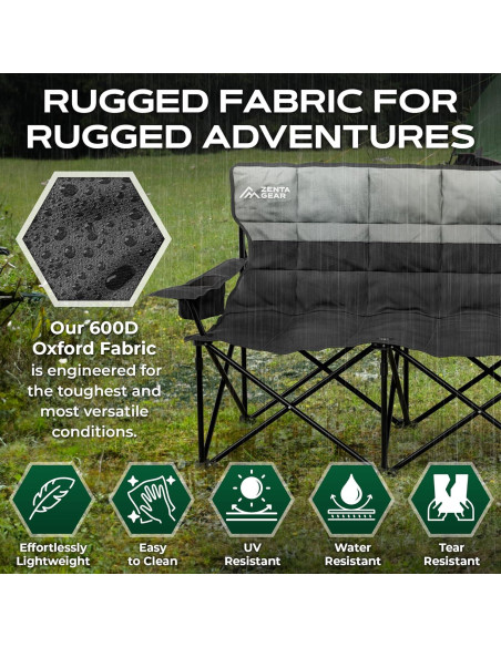 Silla de Camping Doble ZENTA GEAR Plegable 240 kg Acolchada Silla de Camping Doble ZENTA GEAR Plegable 240 kg Acolchada