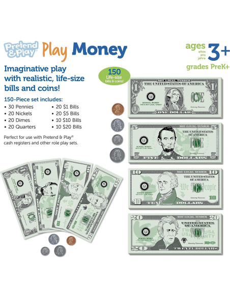 Conjunto de Dinero Simulado Recursos de Aprendizaje 150 Piezas