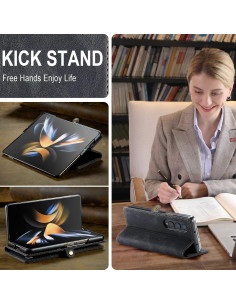 Funda EYZUTAK para Samsung Galaxy Z Fold 4 - Cuero Negro con RFID 2