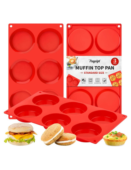 Pack de 3 Moldes de Silicona Puyeipt para Muffins y Huevos