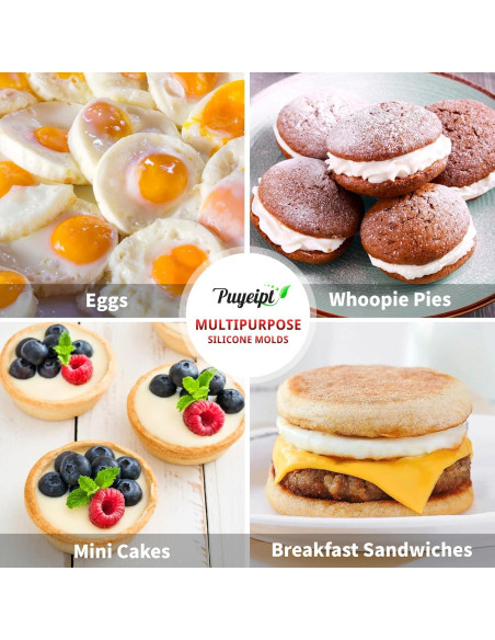 Pack de 3 Moldes de Silicona Puyeipt para Muffins y Huevos