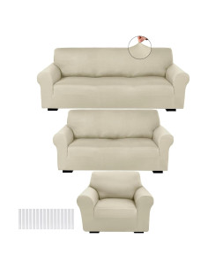 Juego de Fundas para Sofá Peryiter 3 Piezas Beige Spandex