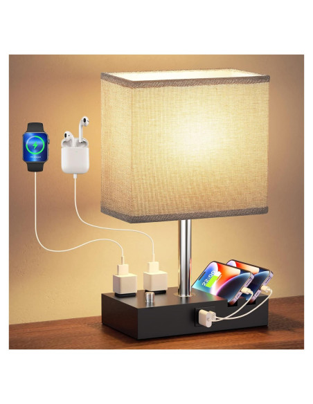 Lámpara de Mesita de Noche Regulable Kakanuo con USB-C Gris
