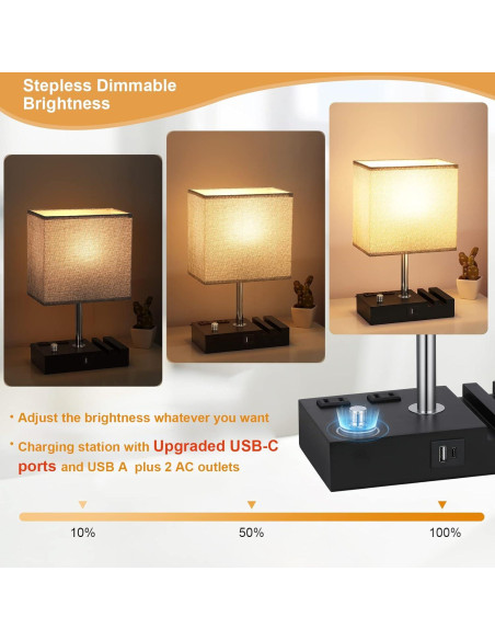 Lámpara de Mesita de Noche Regulable Kakanuo con USB-C Gris
