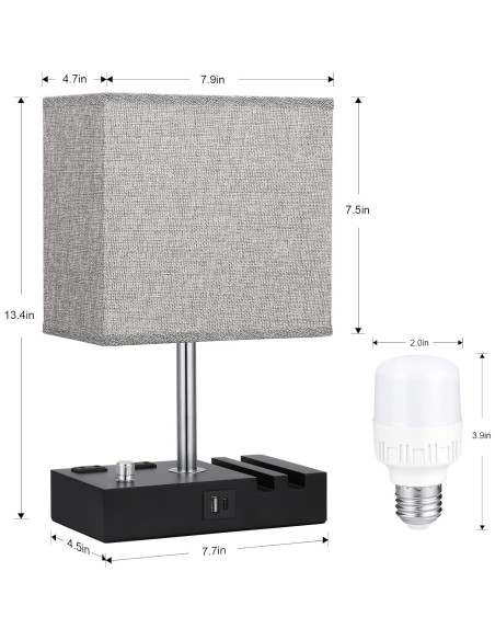 Lámpara de Mesita de Noche Regulable Kakanuo con USB-C Gris