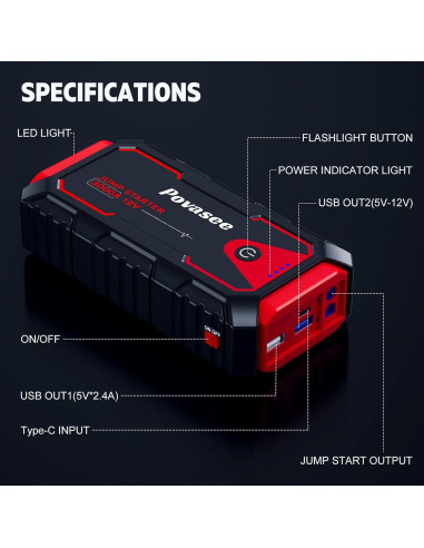 Arrancador de Salto 3000A Povasee A30 para Coche 12V