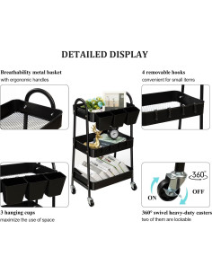 Carro Rodante de 3 Niveles Danpinera - Almacenamiento Metálico Negro 2
