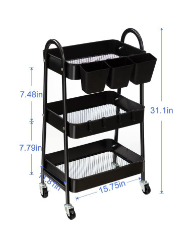 Carro Rodante de 3 Niveles Danpinera - Almacenamiento Metálico Negro
