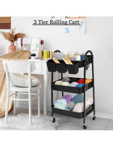 Carro Rodante de 3 Niveles Danpinera - Almacenamiento Metálico Negro