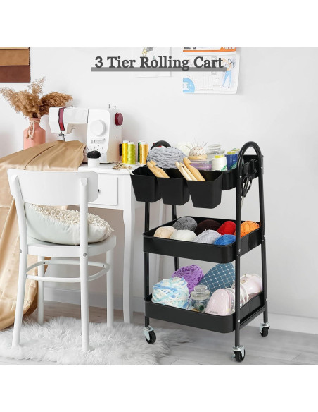 Carro Rodante de 3 Niveles Danpinera - Almacenamiento Metálico Negro