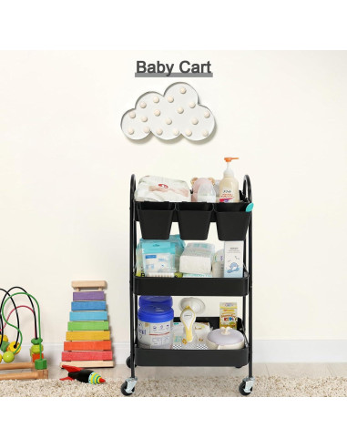 Carro Rodante de 3 Niveles Danpinera - Almacenamiento Metálico Negro