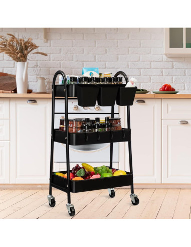 Carro Rodante de 3 Niveles Danpinera - Almacenamiento Metálico Negro