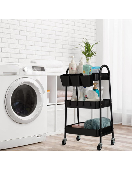 Carro Rodante de 3 Niveles Danpinera - Almacenamiento Metálico Negro