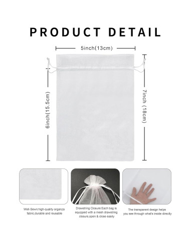 120 Bolsas de Organza Transparentes Jexila 13x18 cm Cierre de Cuerda