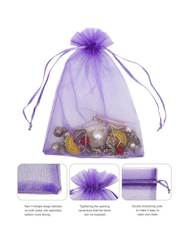 120 Bolsas de Organza Transparentes Jexila 13x18 cm Cierre de Cuerda